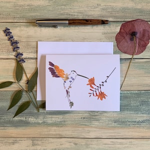 carte de voeux de fleur pressée | carte d'anniversaire | Carte d'anniversaire pour elle et lui | Colibri | carte d'anniversaire | Blanc à l'intérieur | Amoureux du jardin