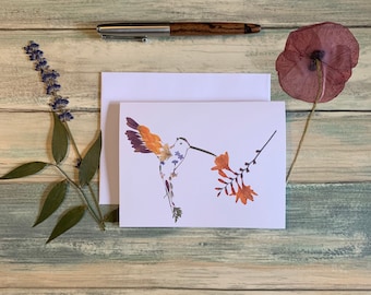 Pressed  Flower Greeting Card | Birthday Card | Birthday Card for Her Him | Hummingbird | Anniversary Card | Blank Inside | Garden Lover