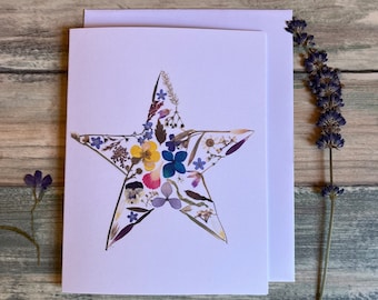 Pressed Flower Star Greeting Card | Birthday Card | Birthday Card for Her  | Friendship | Anniversary Card | Blank Inside | Garden Lover