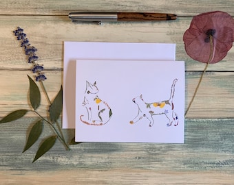 Pressed Flower Greeting Card | Birthday Card | Birthday Card for Her Him | Cats | Cat Lover | Blank Inside