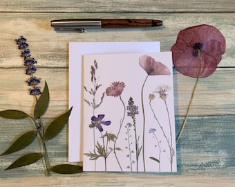 carte de voeux de fleur pressée | carte d'anniversaire | Carte d'anniversaire pour elle | Amitié | carte d'anniversaire | Blanc à l'intérieur | Amoureux du jardin