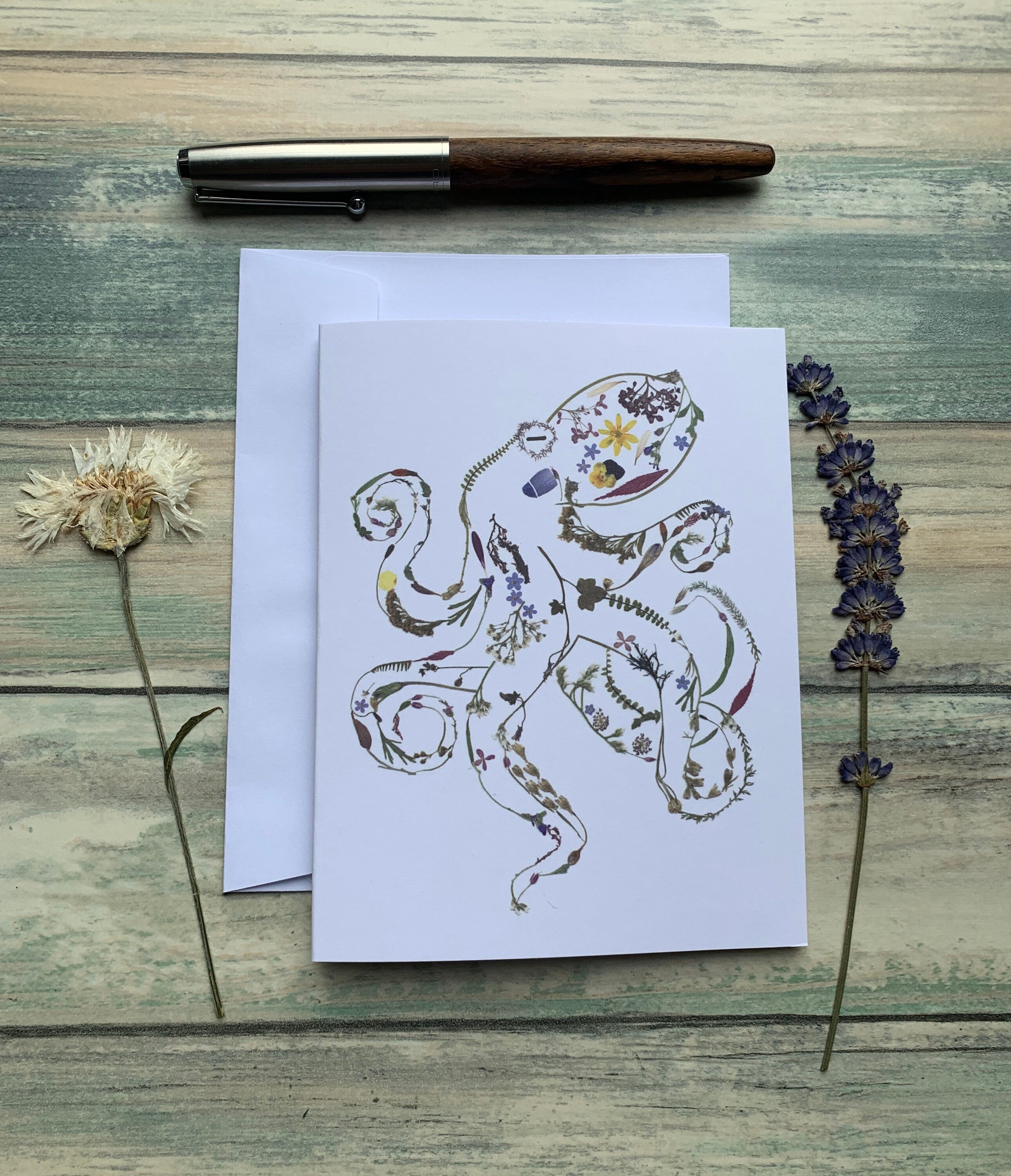 Pressed Flower Octopus Greeting Card | Birthday Card | Friendship | Anniversary Card | Blank Inside | Garden Lover | Octopus