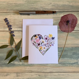 Pressed Flower Greeting Card | Heart Card | Birthday Card | Friendship | Valentine's Day | Blank Inside
