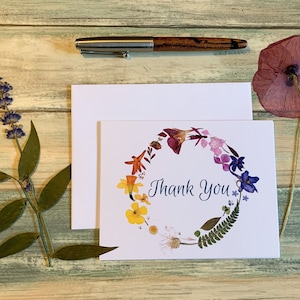 Gepresste Blume Danke Notecards - Pack Mit 5 | Dankeskarten | Blanko Karten | Geschenke für Gartenfreunde
