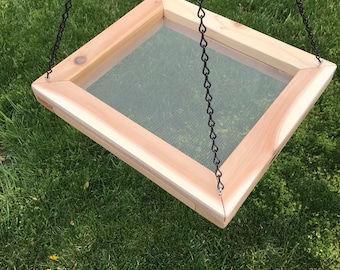 Handmade Cedar Hanging Bird Feeder Tray – Outdoor Bird Feeder – Backyard Bird Feeding – Bird Lover Gift – Solid Wood – Made in USA