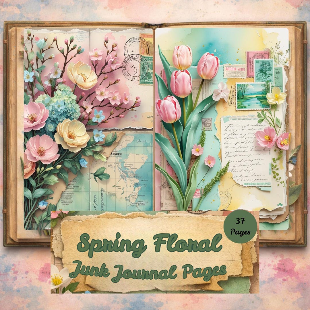 Spring Floral Junk Journal Pages | Watercolor Collage | Digital Paper ...
