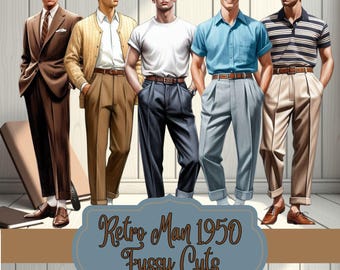 1950s Men Clipart, Retro Fashion Illustrations, Scrapbooking (Digital Download)