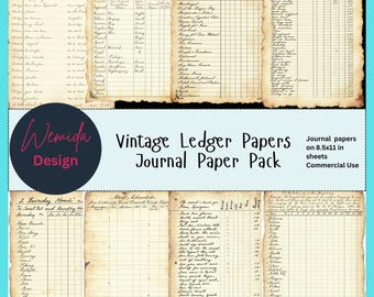 Vintage Ledger Seiten zum Ausdrucken - Antike handgeschriebene Ephemera (Digitaler Download)