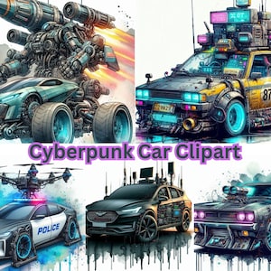 Cyberpunk Car Clipart | Futuristic Vehicle PNG | Neon Tech Car Art | Digital Download | 4096x4096 px | Instant Download | 5 PNG Files