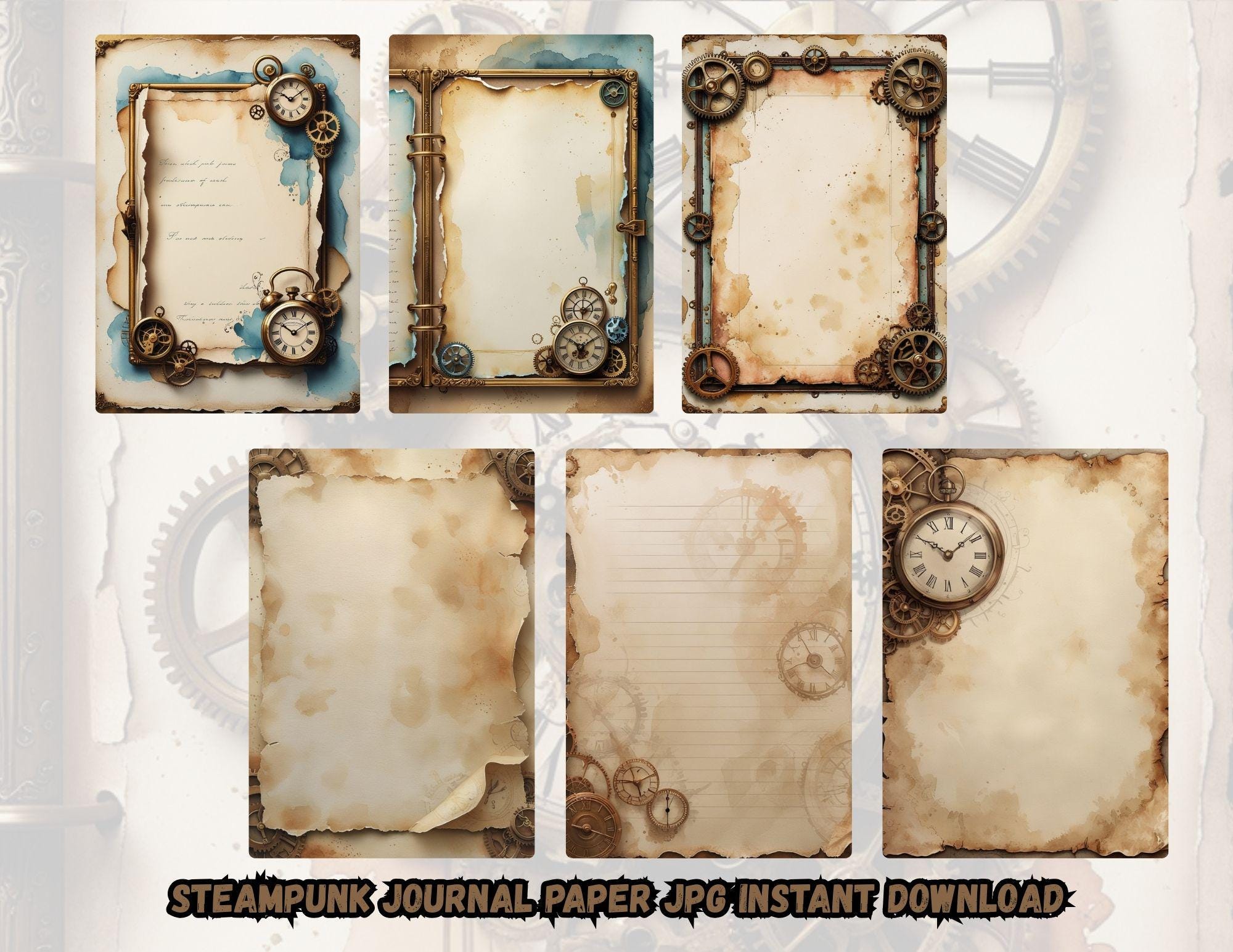 Steampunk Junk Journal Pages – Vintage Industrial Watercolor ...