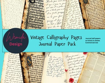 Calligraphy Journal Pages | Instant Download | Antique Script Backgrounds | Vintage Paper Printables