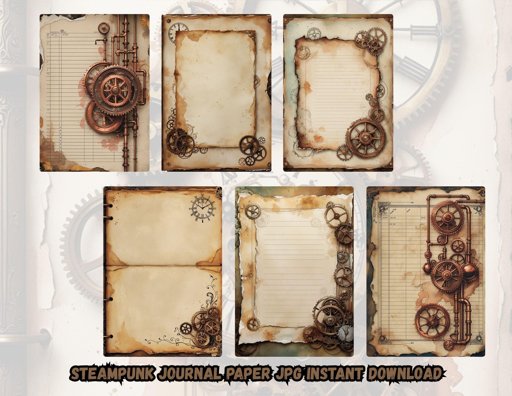 Steampunk Junk Journal Pages – Vintage Industrial Watercolor ...