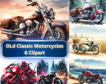 Watercolor Classic Motorcycle Clipart: Retro Motorbike Art (Digital Download)