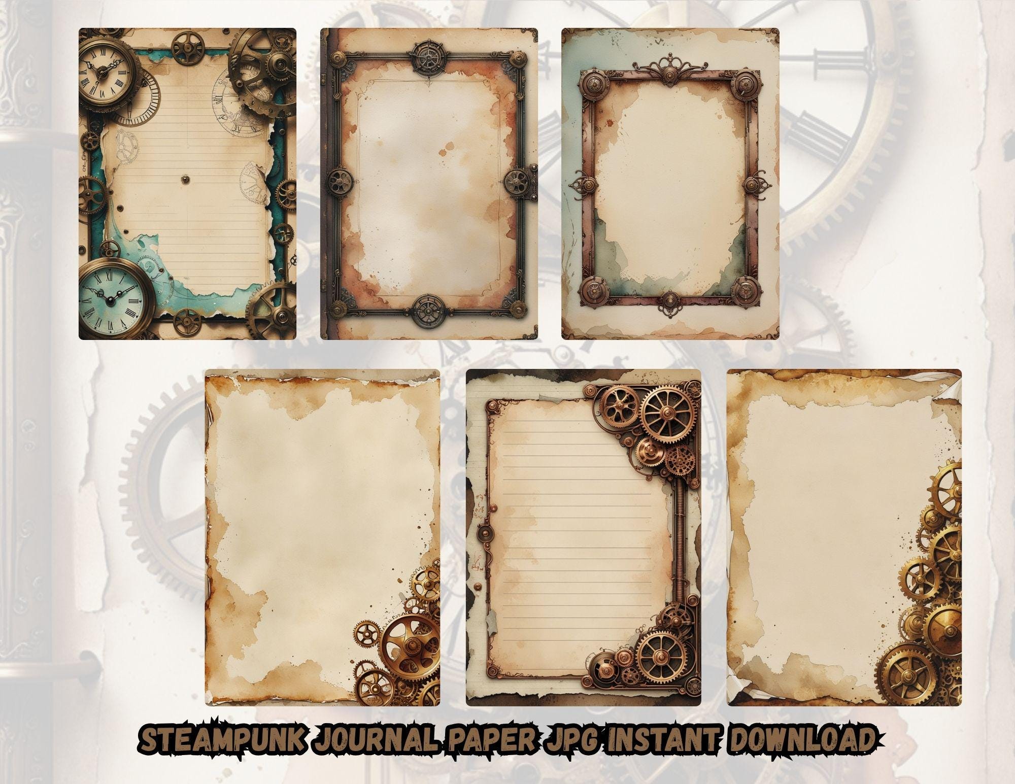 Steampunk Junk Journal Pages – Vintage Industrial Watercolor ...