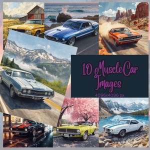 Muscle Car Prints | Classic American Cars Wall Art | Retro Car Painting |  Garage Wall Art | Collector Car Illustration