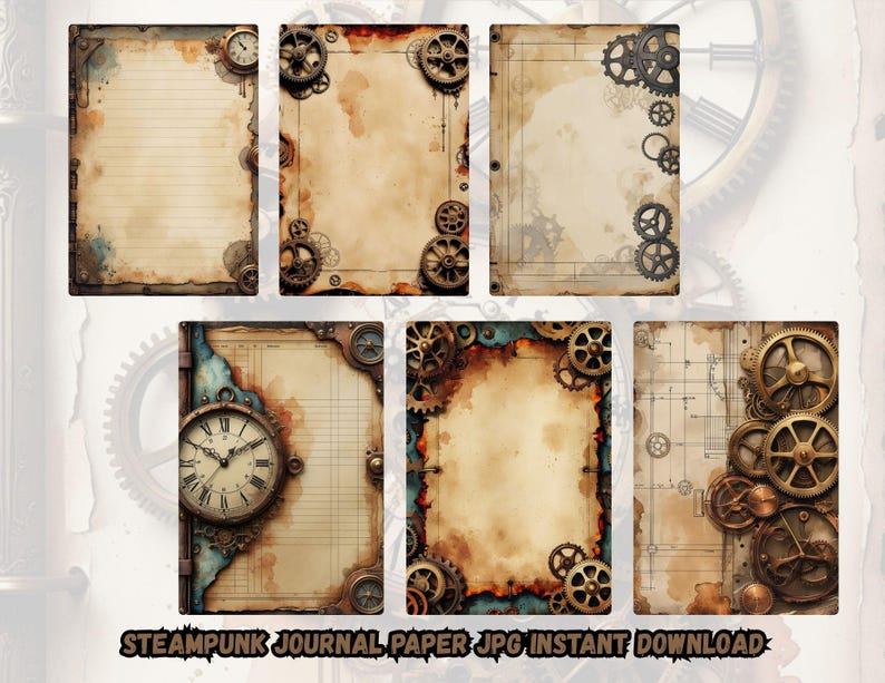 Steampunk Junk Journal Pages – Vintage Industrial Watercolor ...