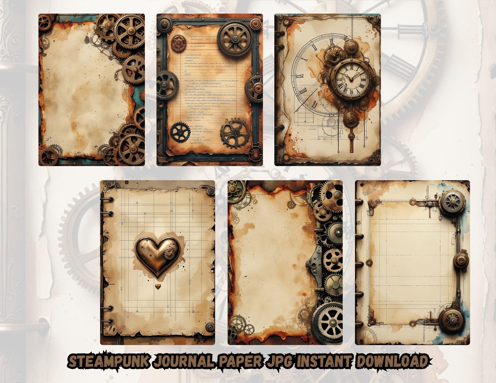 Steampunk Junk Journal Pages – Vintage Industrial Watercolor ...
