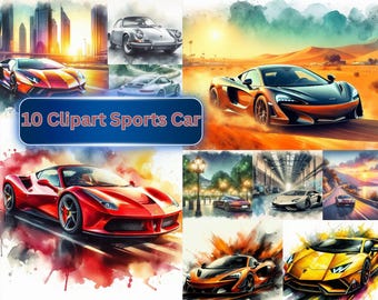 Sportwagen Aquarell Clipart - Rennwagen Grafik (digitaler Download)