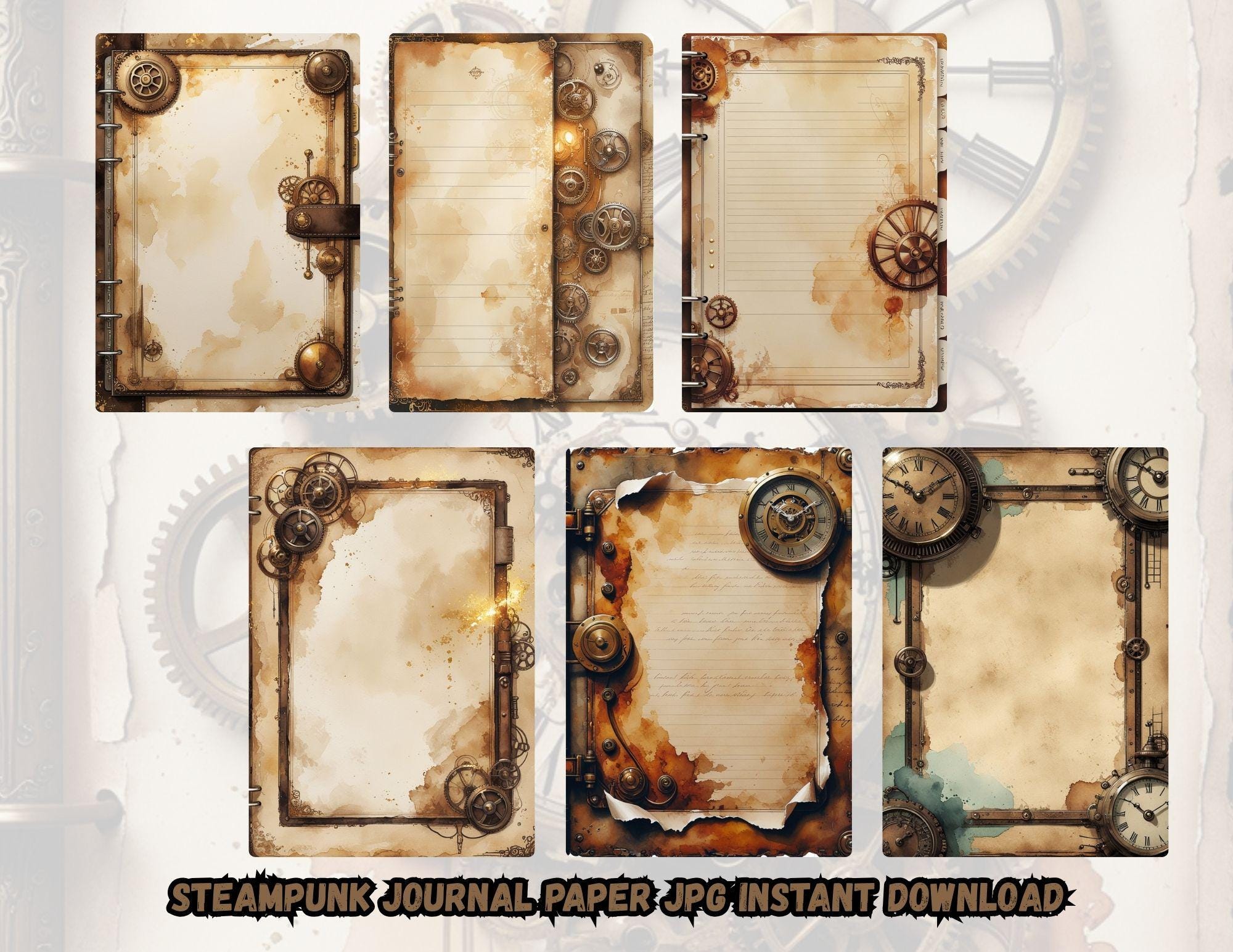 Steampunk Junk Journal Pages – Vintage Industrial Watercolor ...