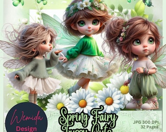 Hadas de primavera con recortes delicados / Hadas / Clipart de hadas en acuarela / Diario basura / Descarga digital