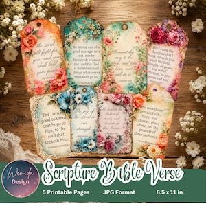 Páginas de diario con versículos bíblicos, etiquetas de escrituras vintage, imprimibles para diario, efímeros de álbum de recortes cristiano, arte devocional shabby chic, digital