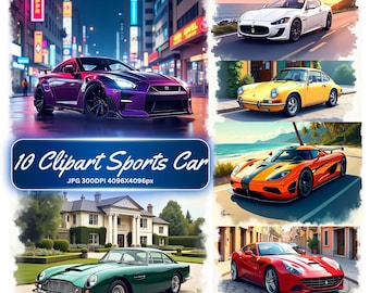Aquarell Sportwagen Clipart | Luxusauto PNG, JPG (Digitaler Download)