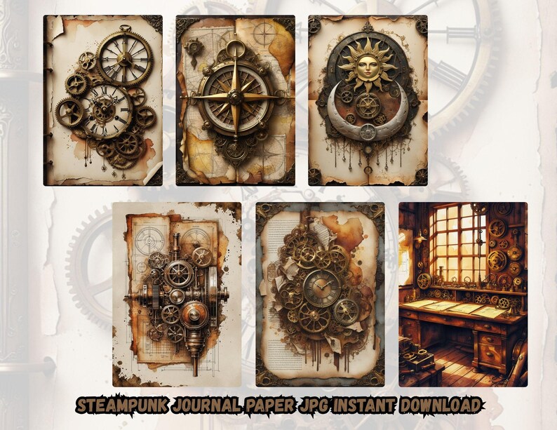 Steampunk Junk Journal Pages – Vintage Industrial Watercolor ...