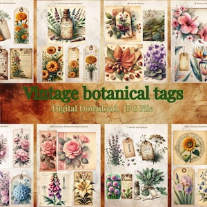Vintage Botanical Tags | Printable Ephemera | Junk Journal Supplies | Garden & Herbarium Labels | Scrapbooking Kit | Digital Download