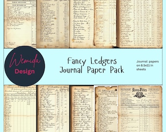 Fancy Ledgers | Vintage Ledger Journal Pages | Antique French Handwriting | Junk Journal Ephemera | Printable Backgrounds