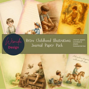 Vintage Boy Clipart | Retro Childhood Illustrations | Journal Pages Kit | Printable Ephemera | Digital Download | Scrapbooking Pack