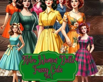 50s Women Paper Dolls, Retro Ephemera, Junk Journal Images (Digital Download)