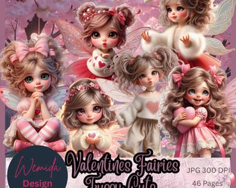 Valentine Fairy Dolls Fussy Cuts, Scrapbook Paper (Digital Download)