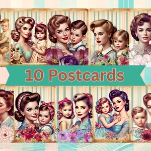 Vintage Mutter und Kind Postkarten - Digital Download - Set von 10