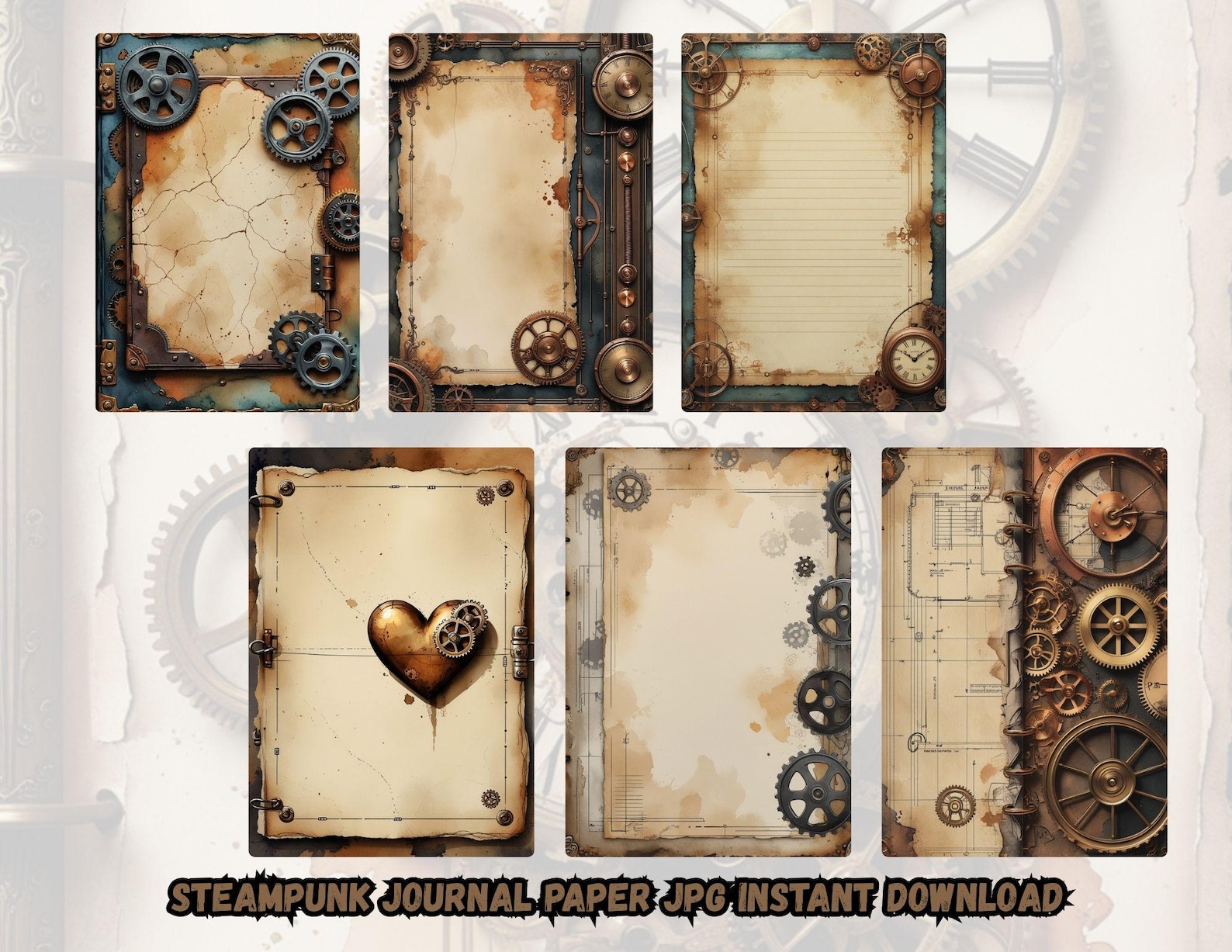 Steampunk Junk Journal Pages – Vintage Industrial Watercolor ...