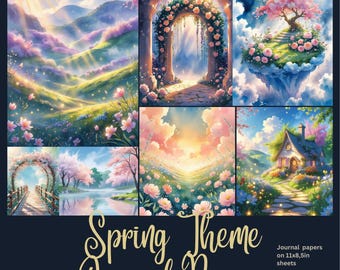 Spring Watercolor Paper Pack – Floral Landscape Junk Journal (Digital Download)