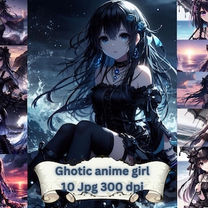 Gothic Anime Girl Clipart | 10 Dark Aesthetic JPG Images | Digital Download for Stickers & Journals