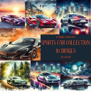 Watercolor Supercar Clipart Images  10 Sports Car Illustrations for Print and  Craft