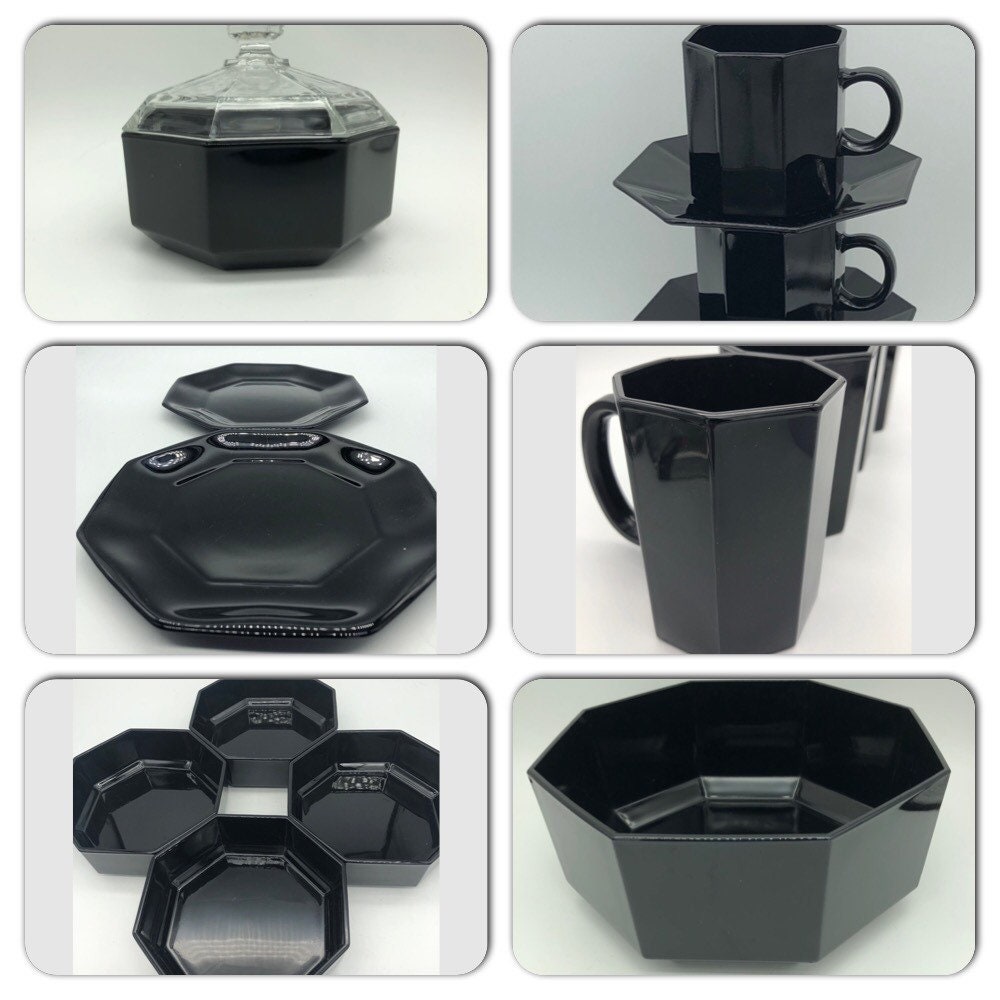 Octime Black Arcoroc Dishes 8 Sided Bowls Cups Saucers Mugs Etsy Ireland