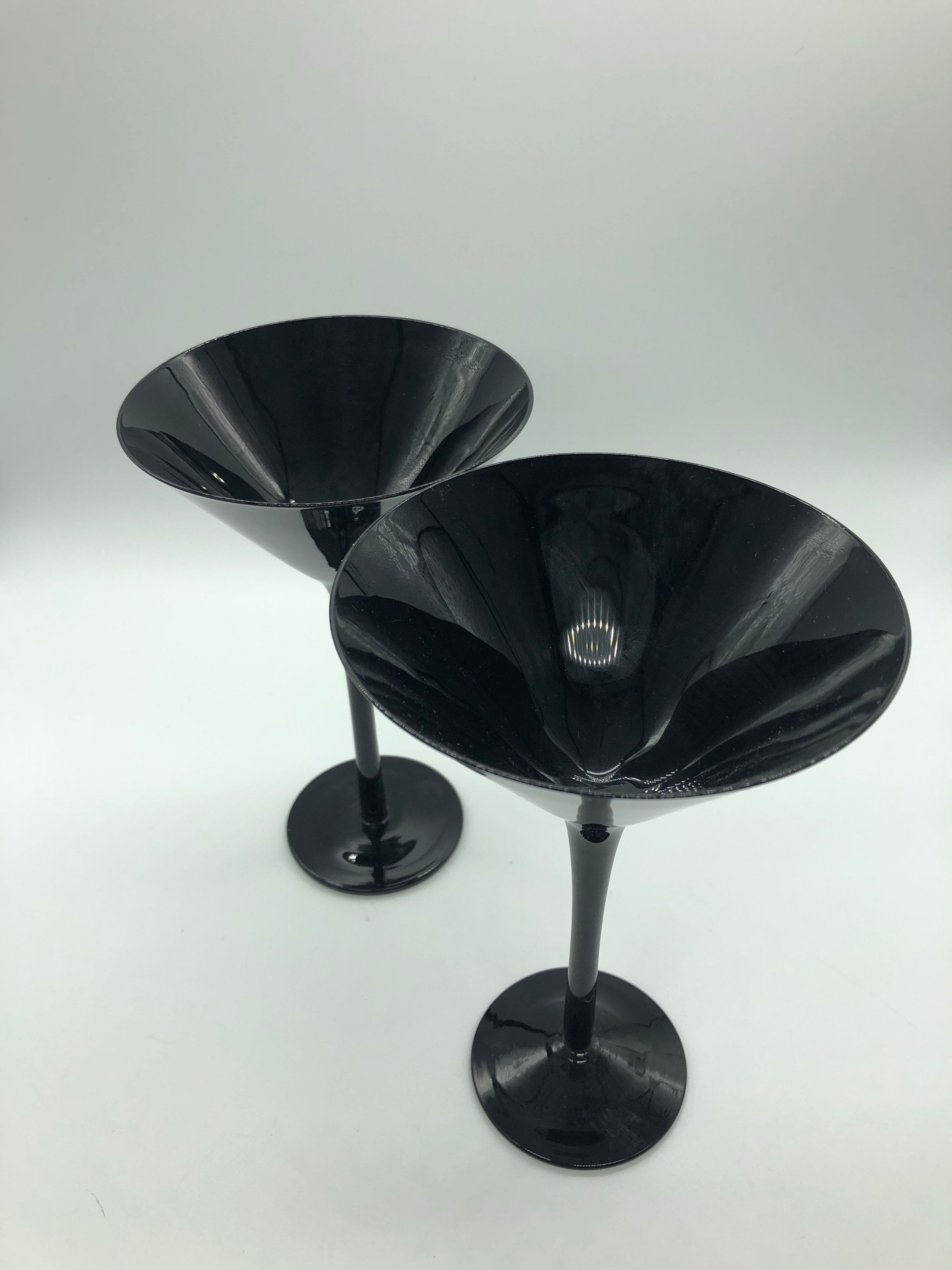 Two Black Glass Martini Glasses Etsy