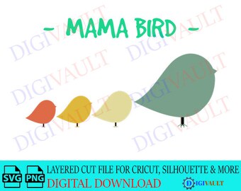 Download Mama Bird Baby Bird Layered Svg Digital Cut File Embellishments Craft Supplies Tools Vadel Com