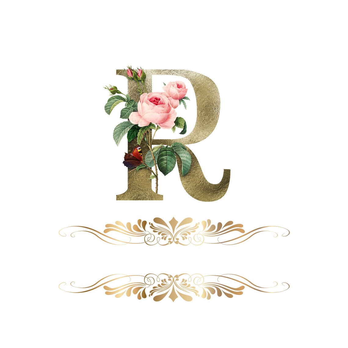 Digital Download Vintage Letter 'R' Botanical Monogram | Etsy