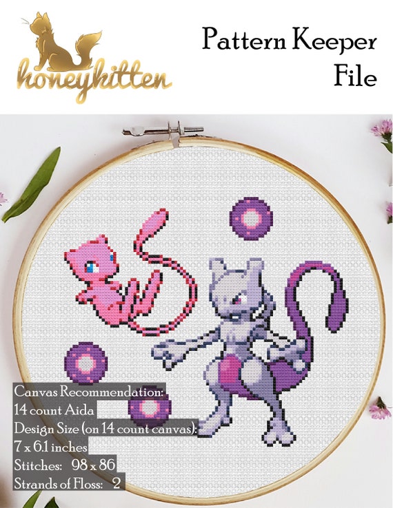 Mew & Mewtwo Pokemon Cross Stitch PDF Pattern 