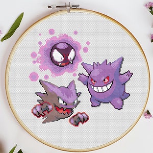 Gengar Evolutions Pokemon Cross Stitch PDF Pattern | Gastly | Haunter | Gengar