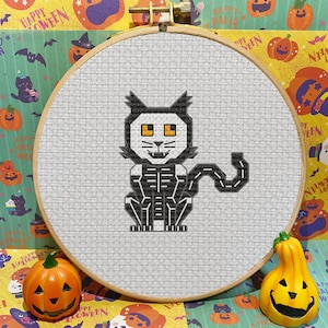Skeleton Cat Halloween Cross Stitch Pattern
