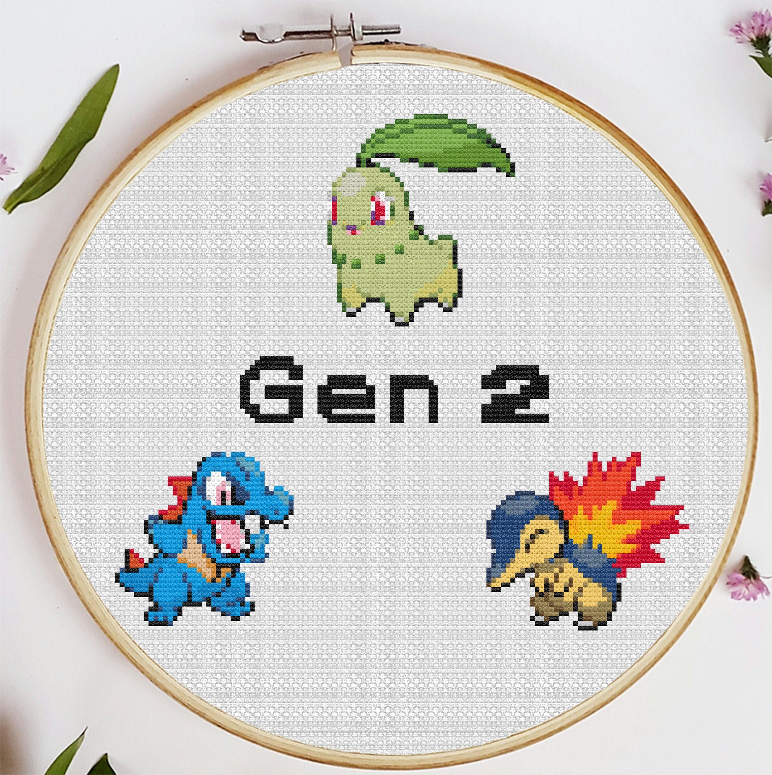 Generation 2 Pokemon Cross Stitch PDF Pattern | Chikorita