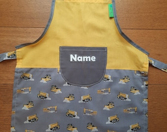 Children's apron car excavator construction site vehicles desired name personalized