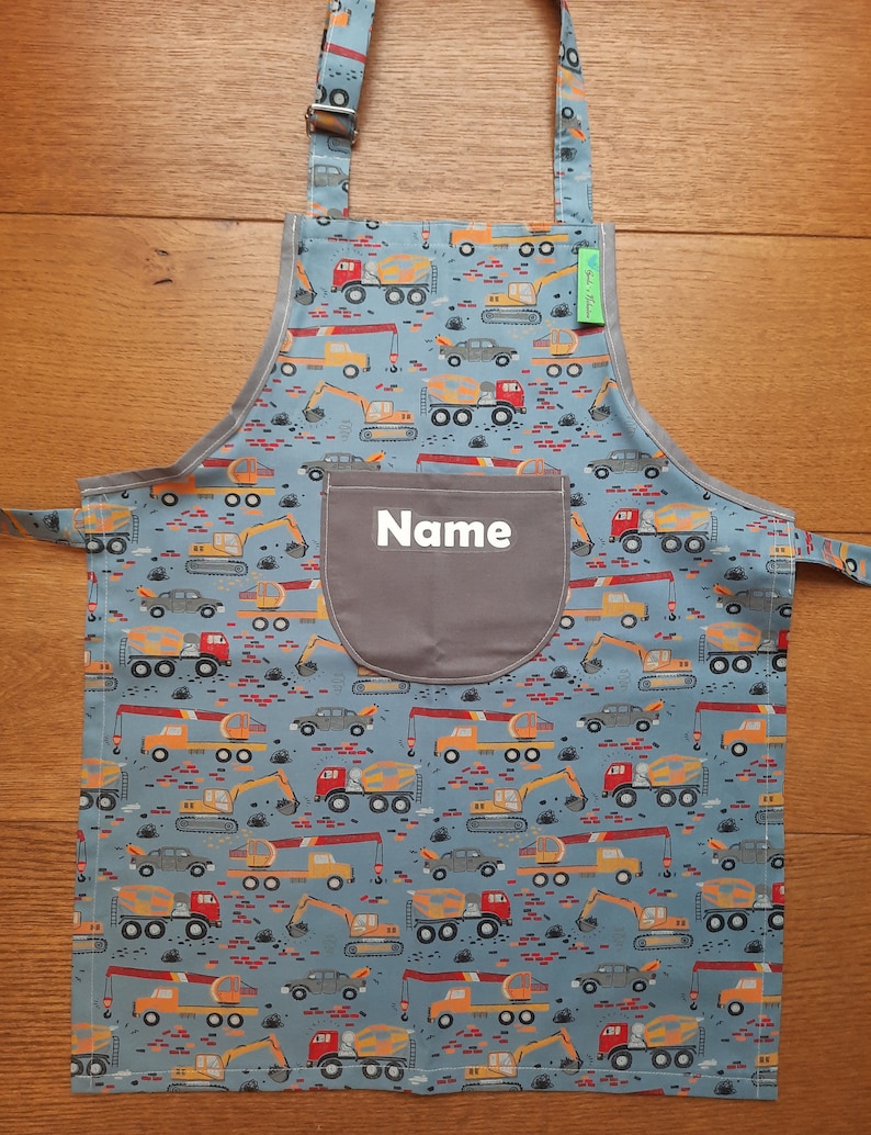 Children's apron boy car vehicles with name Schürze Gr. M