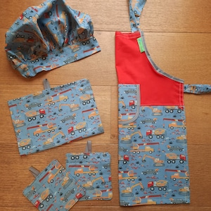 Children's apron boy car vehicles with name Set groß Gr. M