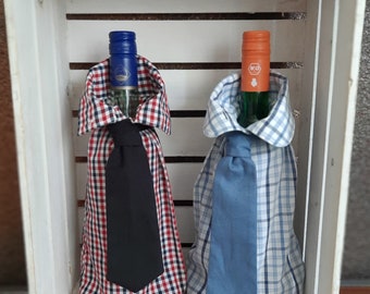 Bottle bag Bottle bag with tie from a shirt Upcycling