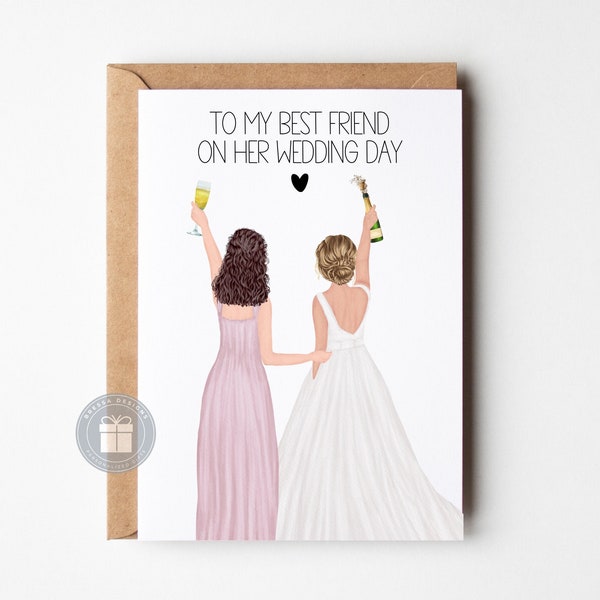 Best Friend Wedding Card, Personalized Wedding Card, To My Best Friend on Her Wedding Day, Custom Gift for Bride, Card from Bridesmaid,